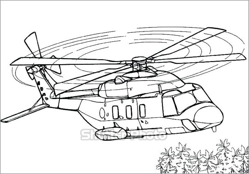 Tô màu máy bay trực thăng tý hon  Trang Tô Màu Cho Bé
