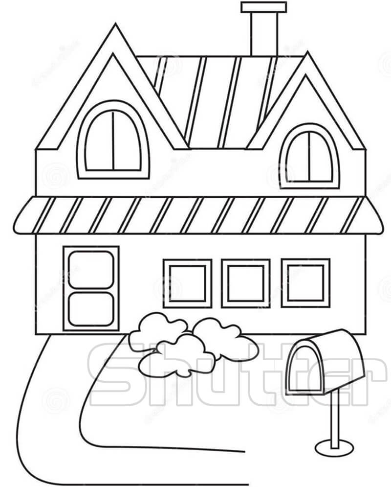 Tranh tô màu ngôi nhà đơn giản và nhà cao tầng cho bé