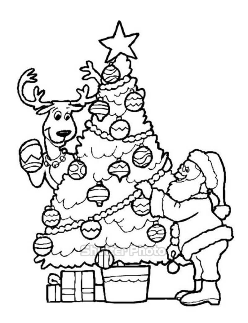 10 tranh tô màu hình ông già Noel và cây thông cho bé 6 tuổi