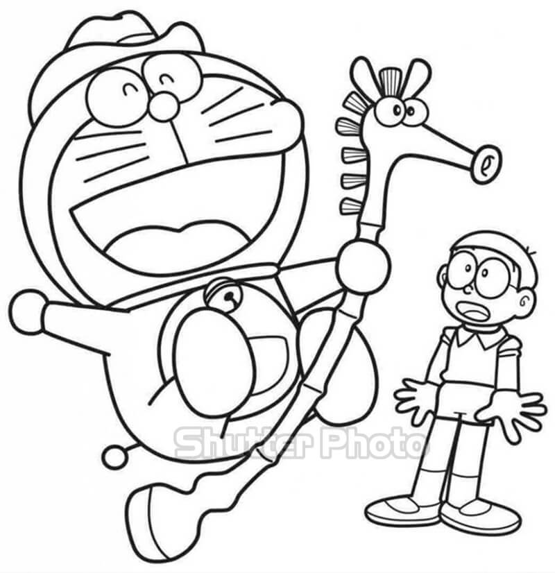 Tranh cho bé tô màu Doraemon và các bạn đi chiến đấu « in hình này