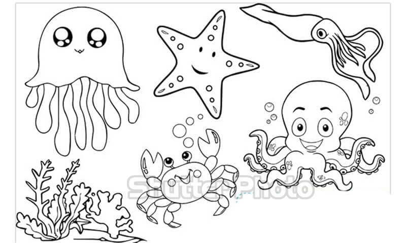 Tranh dán tường hoạt hình những sinh vật dưới biển ngộ nghĩnh K0235