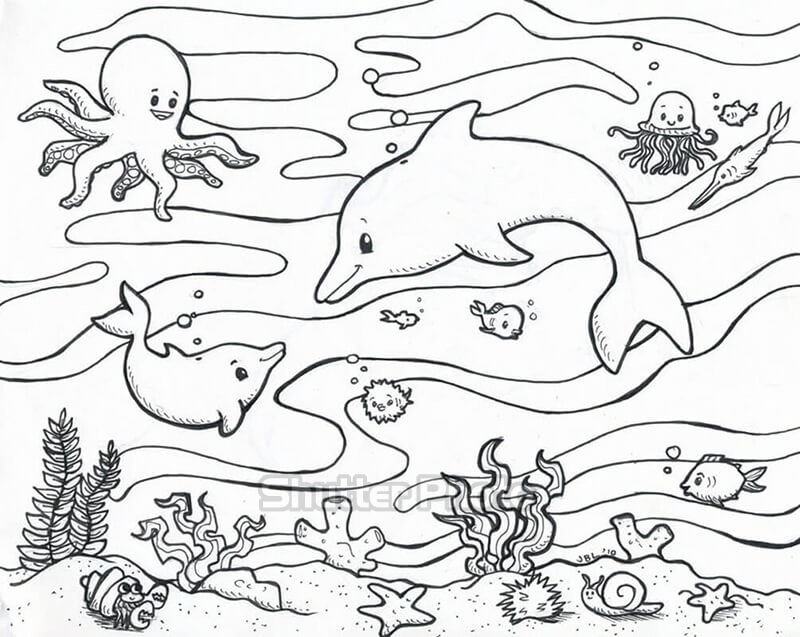 Tranh tô màu các con vật sống dưới nước cho bé